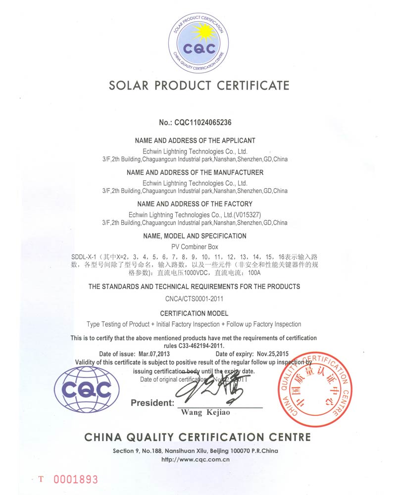 Solar Product Certificate